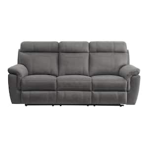 Cassville 84.5 in. W Straight Arm Microfiber Rectangle Manual Reclining Sofa with Center Drop-Down Cup Holders in Gray
