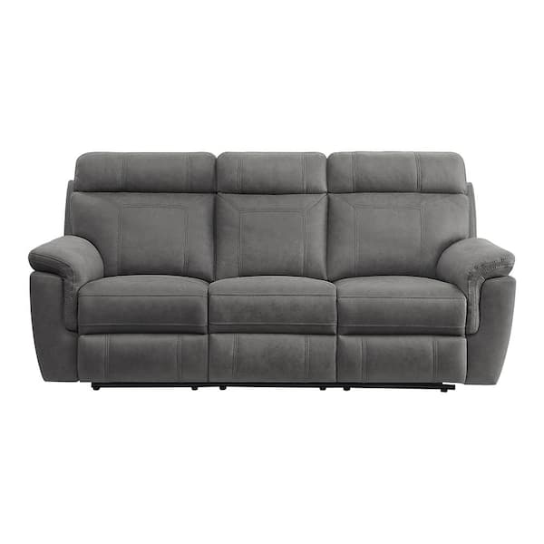 Lazzara Cassville 84.5 in. W Straight Arm Microfiber Rectangle Manual Reclining Sofa with Center Drop-Down Cup Holders in Gray