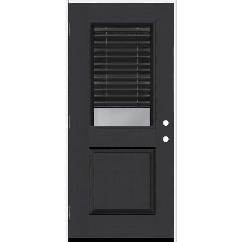Legacy 36 in. x 80 in. 1/2 Lite Clear Glass Noir Miniblind RHOS Black Finish Fiberglass Prehung Door w/6-9/16 in. Jamb price history on PriceWatchPro