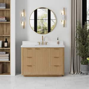 Cádiz 48 in. W. x 22 in. D x 34 in. H Single Bath Vanity in Washed Ash Gray with White Composite Stone Top and Mirror