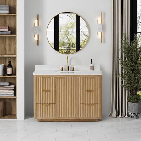 ROSWELL Cádiz 48 in. W. x 22 in. D x 34 in. H Single Bath Vanity in Washed Ash Gray with White Composite Stone Top and Mirror
