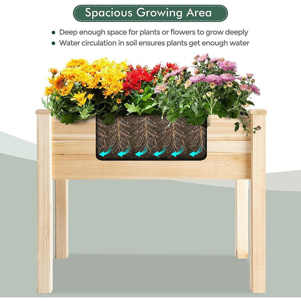 Large Tan Wood Elevated Planter Box with Greenhouse Cover