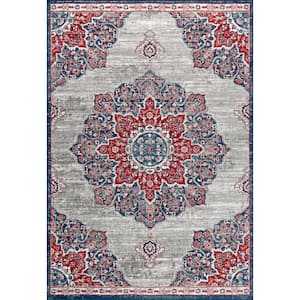 Modern Persian Vintage Moroccan Medallion Navy/Red 3 ft. x 5 ft. Area Rug