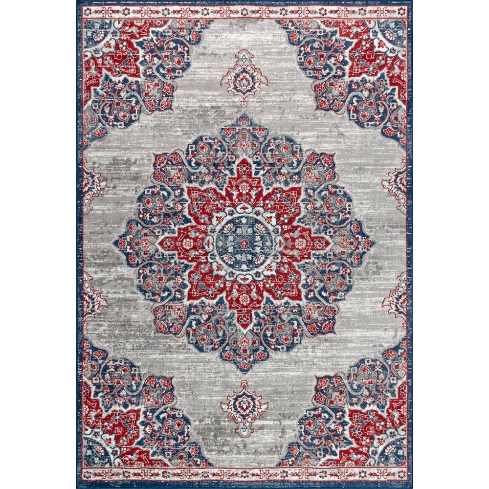 Navy and Red 4' x 6' Synthetic Moroccan Medallion Rug