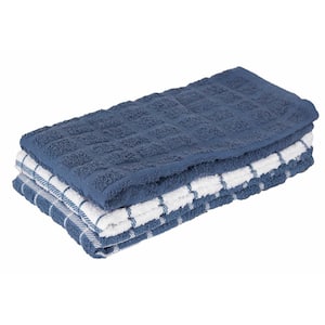 Federal Blue Terry Check Cotton Kitchen Towel Set of 3