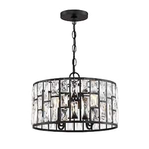 Kristella 4-Light Matte Black Chandelier with Clear Crystal Shade