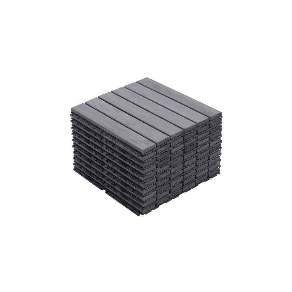 12x12 in. Gray Interlocking Acacia Solid Wood Deck Tiles, Waterproof, Anti Mildew and Mold in Striped Pattern (10-Pack) price history on PriceWatchPro