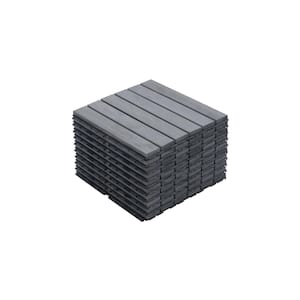 12x12 in. Gray Interlocking Acacia Solid Wood Deck Tiles, Waterproof, Anti Mildew and Mold in Striped Pattern (10-Pack)