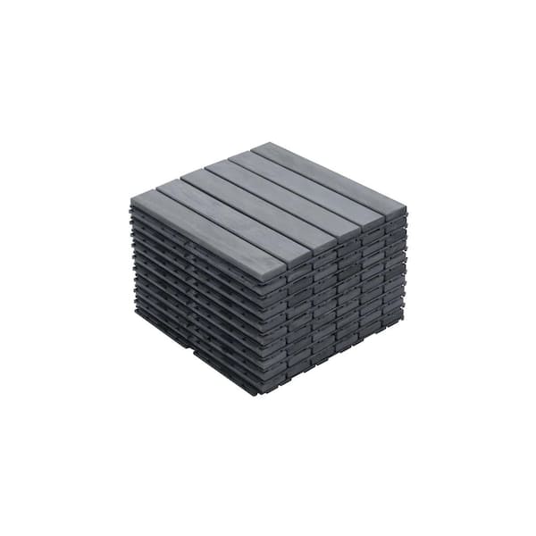 Oyezvary 12x12 in. Gray Interlocking Acacia Solid Wood Deck Tiles, Waterproof, Anti Mildew and Mold in Striped Pattern (10-Pack)