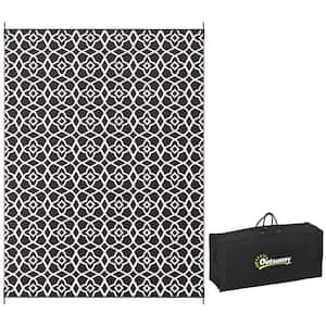 9' x 12' Reversible Outdoor Rug, Waterproof Plastic Straw Floor Mat Portable RV Camping Carpet in Black & White Clover