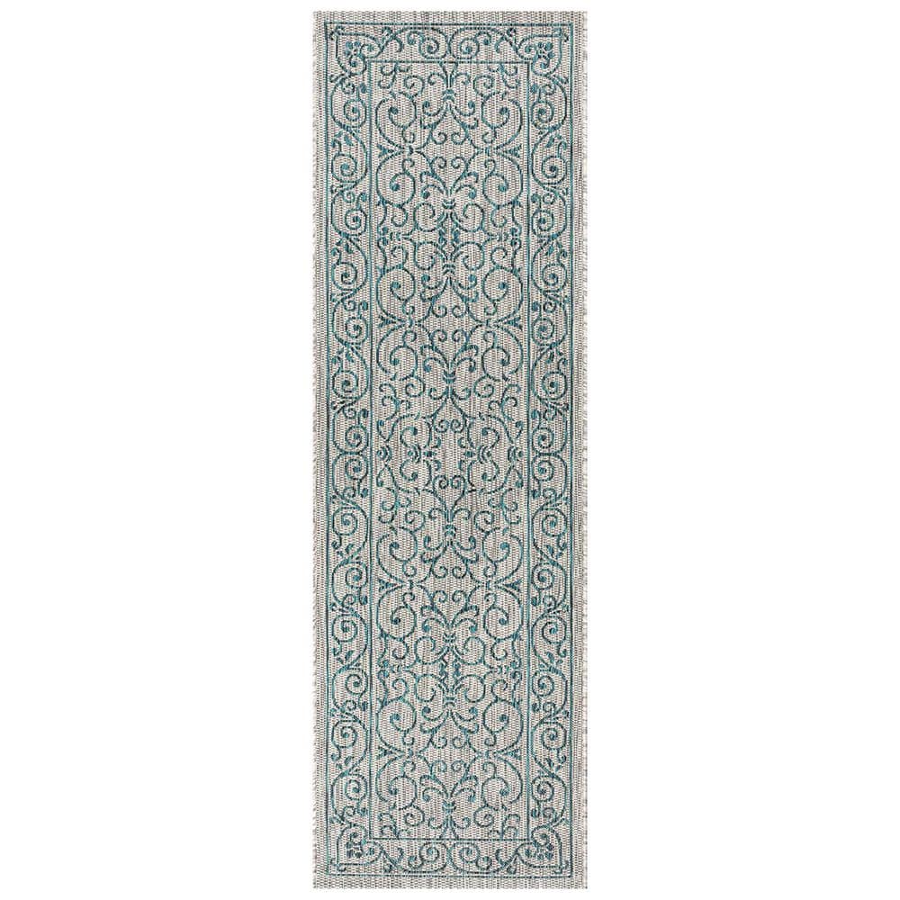 Gray Polypropylene 2 ft. x 8 ft. Floral Indoor Runner Rug