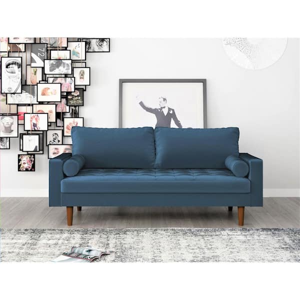 US Pride Furniture Lincoln 69.68 in. Prussian Blue Velvet 3-Seats Lawson Sofa with Removable Cushions
