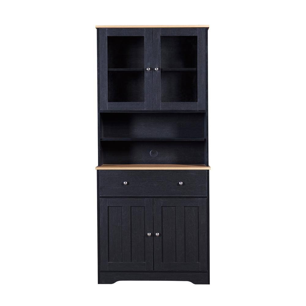 Tileon Black Multifunctional Pantry MDF Storage with