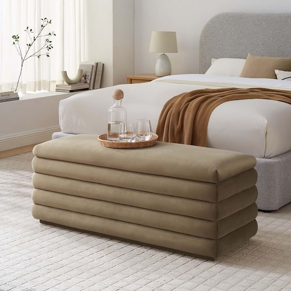 MODWAY Mezzo Upholstered Performance Velvet Storage Bench in Taupe