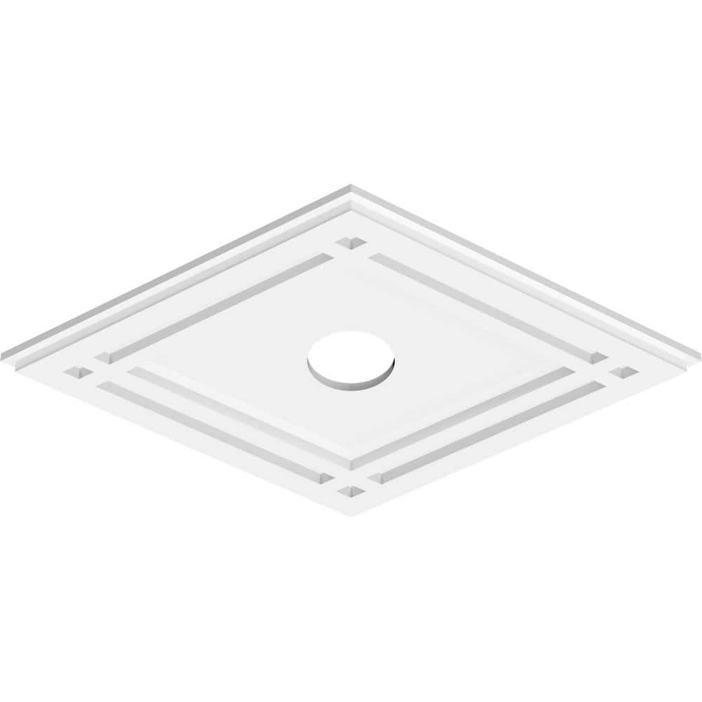 White PVC Diamond Contemporary Ceiling Medallion, 24" x 16"