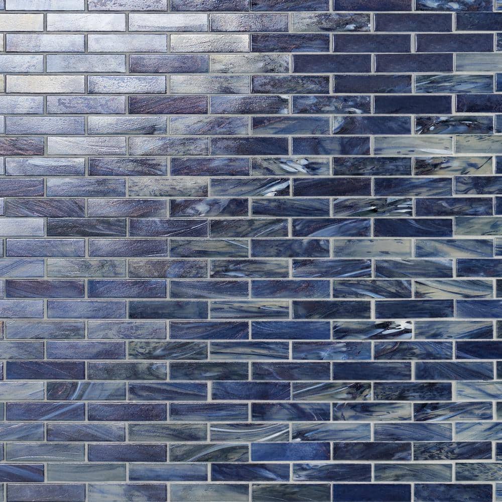 Sky Blue Polished Glass Mosaic Wall Tile 12-in x 12-in