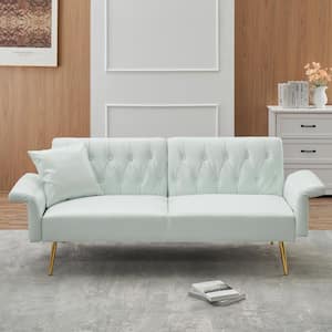67.71 in.White Faux Leather Twin Size Separate Adjustable Sofa Bed with Adjustment Armres