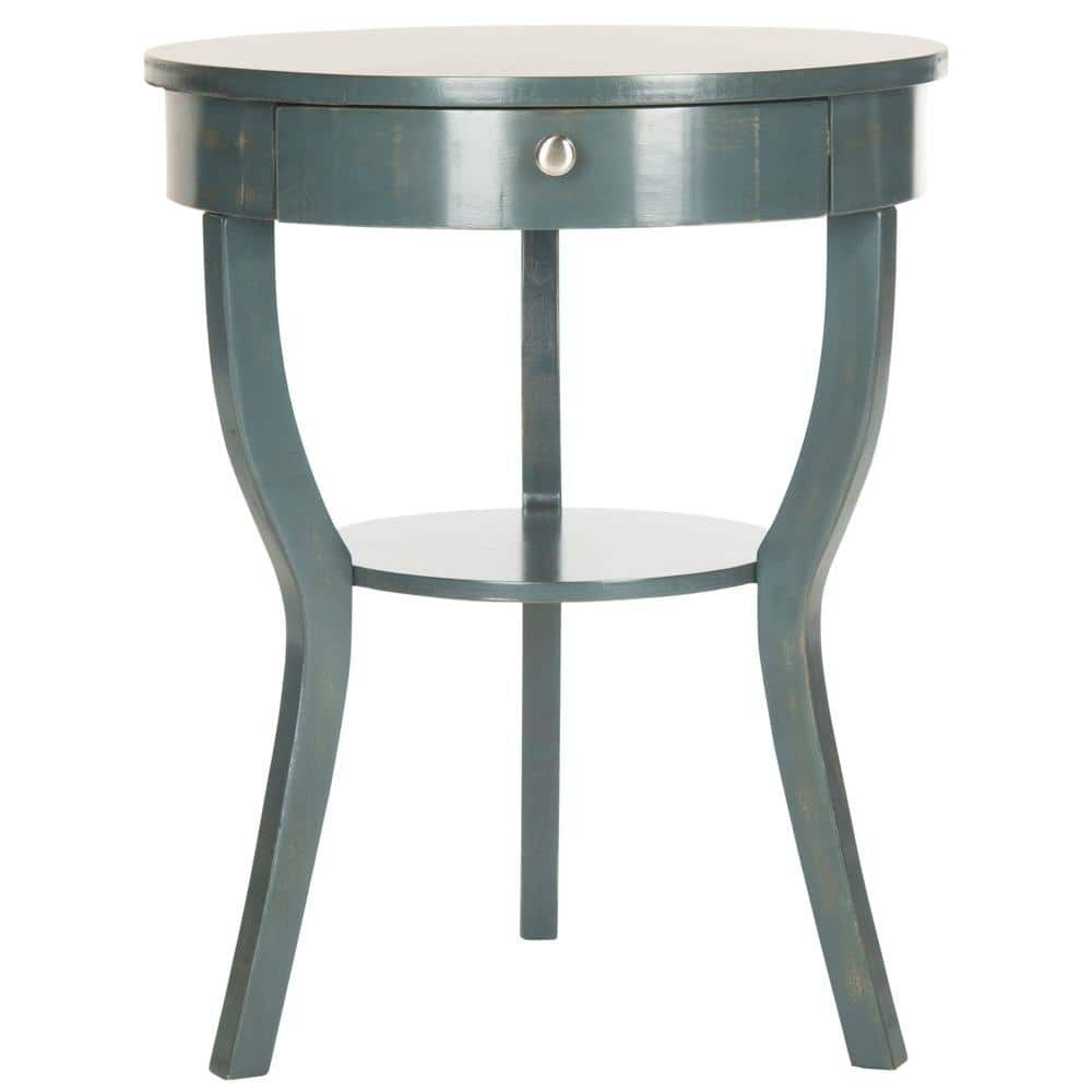 Kendra Round Dark Teal Wood and Metal Accent Table
