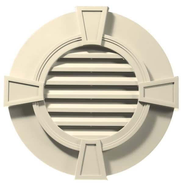 Builders Edge 30 in. x 30 in. Round Beige/Bisque Plastic UV Resistant Gable Louver Vent