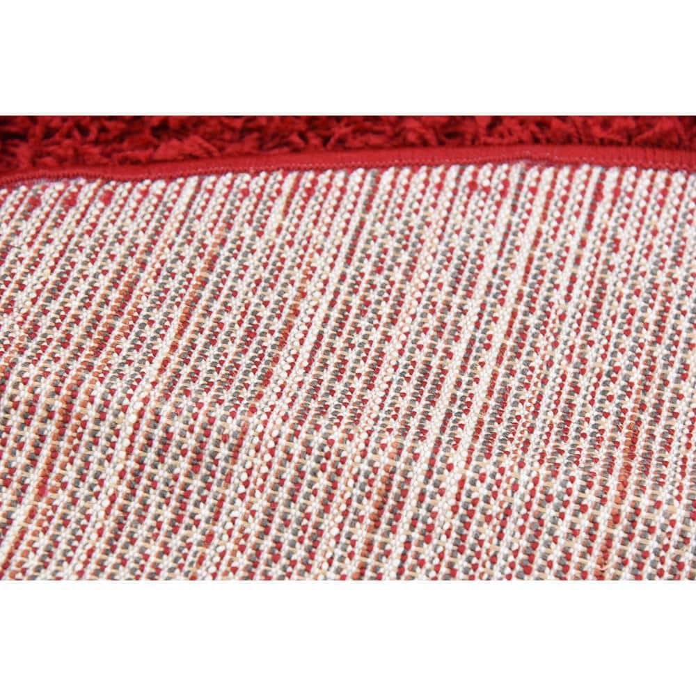 Luxe Cherry Red Round Shag Rug, Stain-Resistant & Washable