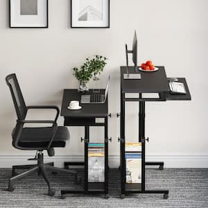 Andrea 31.5 in. Black Mobile Drawing Wood Desk Height Adjustable Laptop End Storage Shelf Computer Cart Keyboard Tray