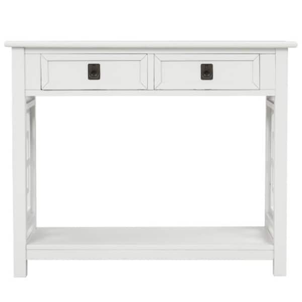 Boyel Living 60 in. White Standard Rectangle Wood Console Table with 2-Drawers