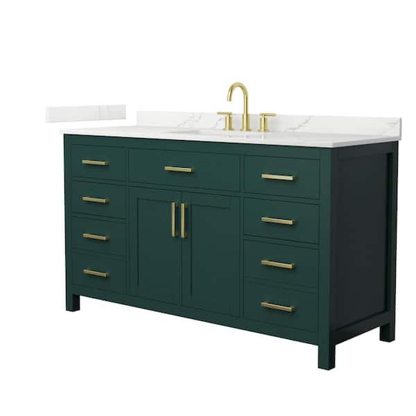 Wyndham Collection Beckett 60 in. Single Freestanding Green Bath Vanity with Giotto Quartz Top (Assembled)