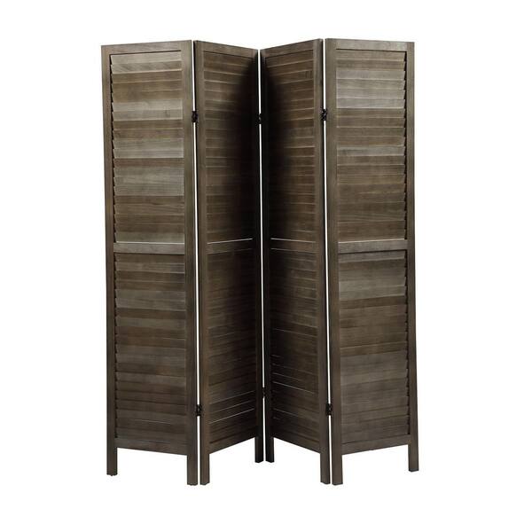 Wateday 4 Panel Brown Wood Screen Folding Room Divider