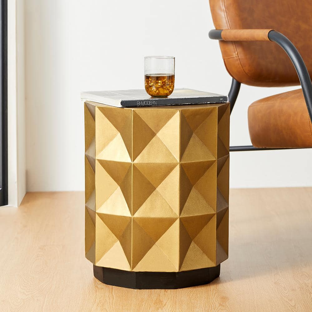 Glitzhome Modern Antique Gold MGO Geometric Side Table or Accent