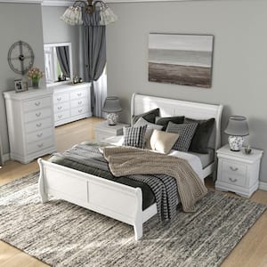 5-Piece Burkhart White Wood Queen Bedroom Set with 2-Nightstands and Dresser w/Mirror