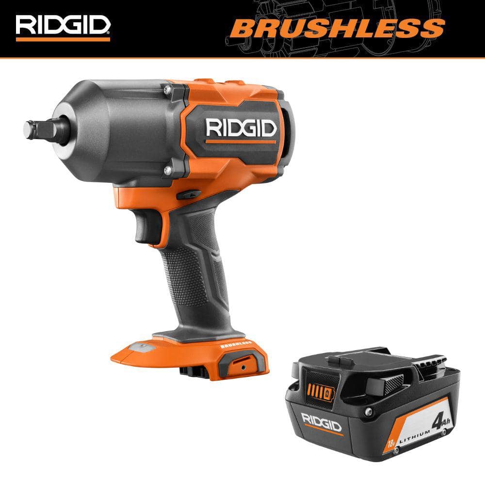 RIDGID 18V Brushless Cordless 4-Mode 1/2 in. High-Torque Impact Wrench with 4.0 Ah Lithium-Ion Battery -  R86212R87004