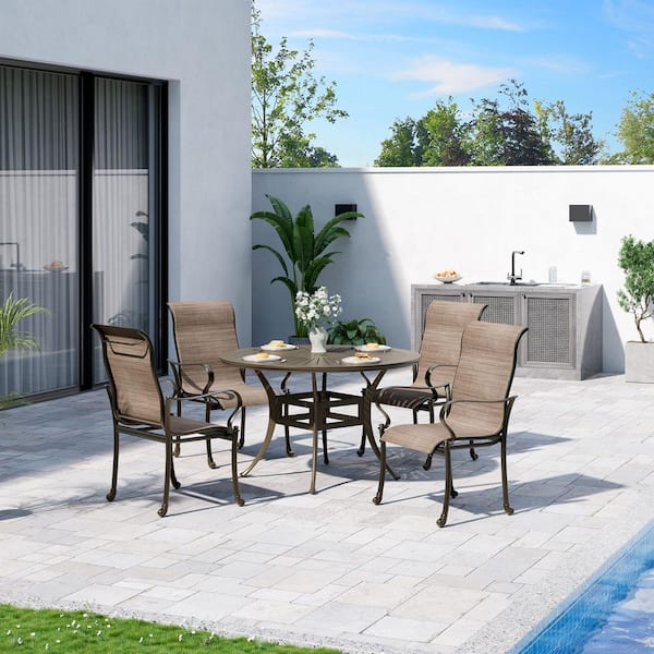 Clihome 48 in. Aluminum Plate Dining Table and Chairs 5-Piece Set