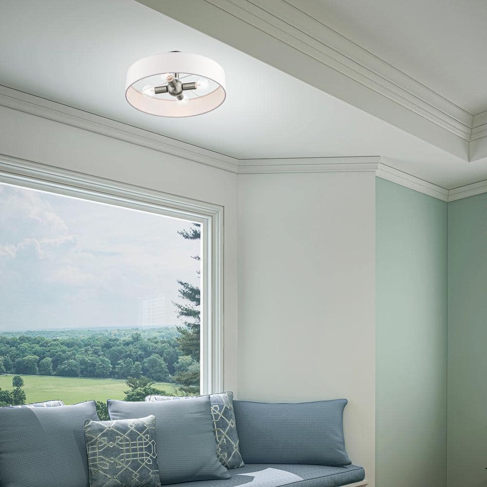 Venlo Brushed Nickel 4-Light Drum Semi-Flush Mount with Off-White Shade
