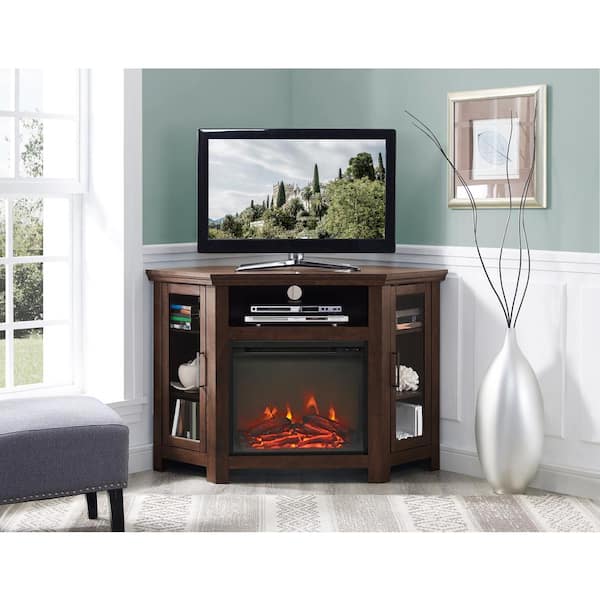 Traditional Brown Fireplace Corner Fireplace Entertainment Center