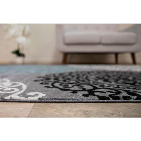 World Rug Gallery Modern Large Non-Slip (Non-Skid) Gray 24 in. x 120 in.  Floral Runner Rug 505Gray2x10 - The Home Depot