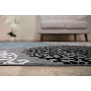 Contemporary Modern Floral Gray 24 in. x 120 in. Runner Rug