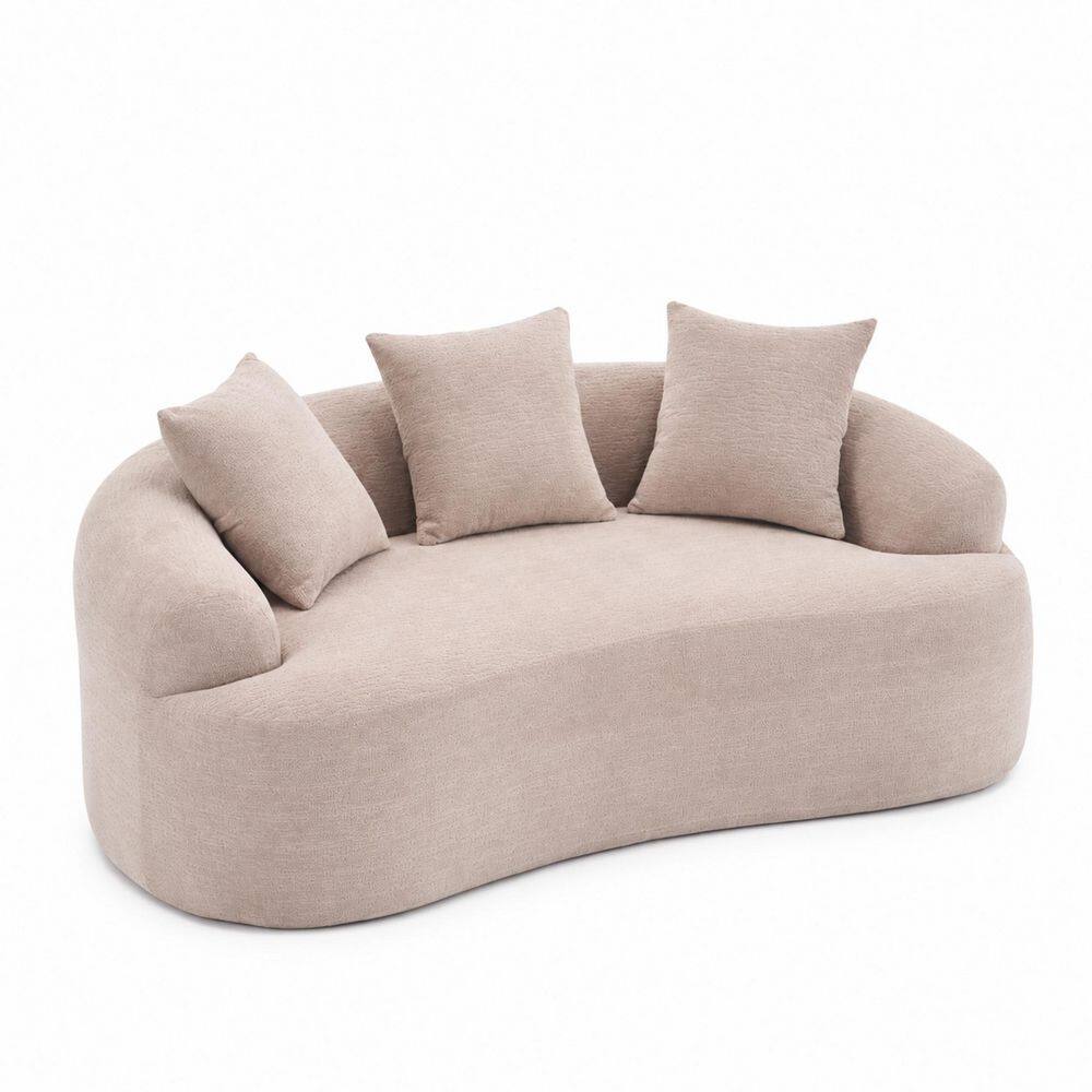 Curved 65 in. Armless Chenille Rectangular Sofa in Pink