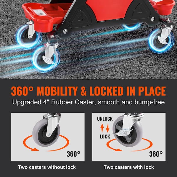 Mechanics Stool 300 lbs. Capacity Rolling Creeper Seat with 4 in. Wheels with 3 Slide Out Tool Trays and Drawer Roller