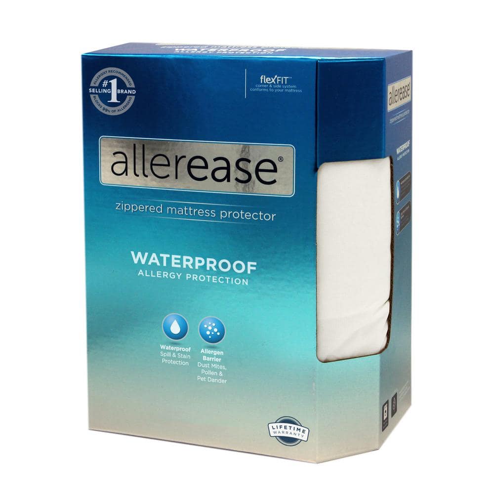 Allerease Zippered Mattress Protector White King Size 80 x 76 x 14 in Depth