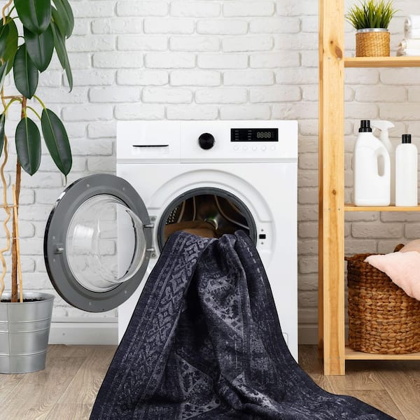 2 X 3 Black Gray Abstract Washable Area Rug for Bedroom, Hallway, Kitchen, Playroom