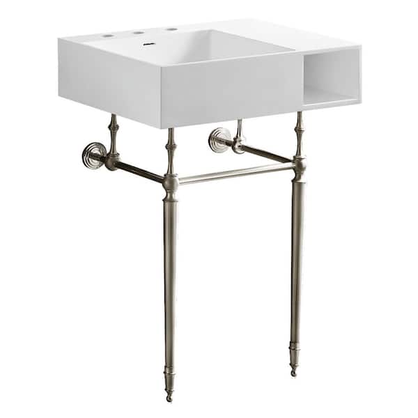Aurelius 24.5 in. x 20.88 in. Console Sink In Matte White Solid Surface with Legs