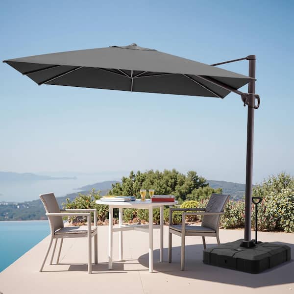 Pellebant 11.5 ft. x 9 ft. Rectangular Aluminum 360° Rotation Cantilever Tilt Patio Umbrella in Gray with 300 lbs. Wheeled Base