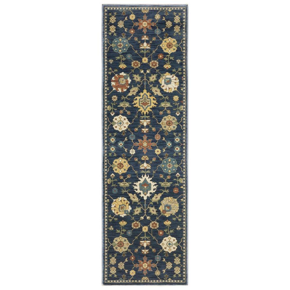 Fleetwood Blue/Multi-Colored 2 ft. x 8 ft. Persian Floral Polypropylene Fringe Edge Indoor Runner Area Rug price history on PriceWatchPro