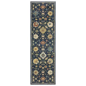 Fleetwood Blue/Multi-Colored 2 ft. x 8 ft. Persian Floral Polypropylene Fringe Edge Indoor Runner Area Rug