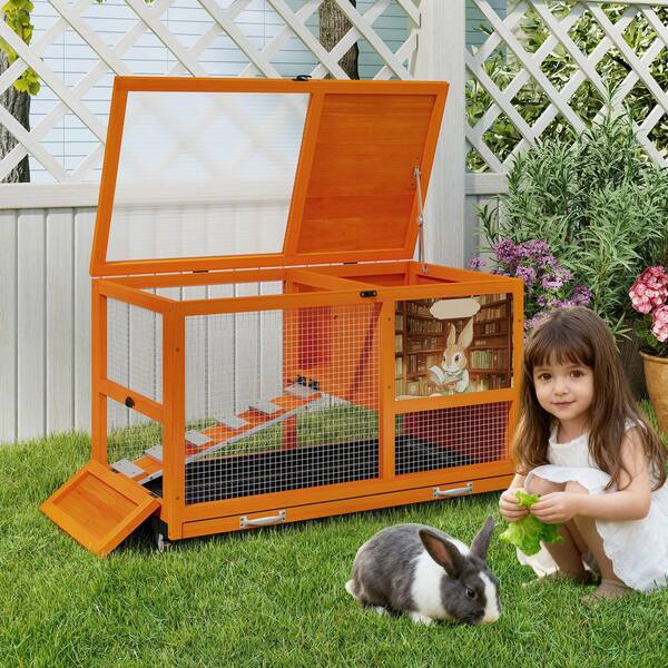 COZIWOW Stable Wood 36Inches Rabbit Hutch Indoor with Wheels Bunny