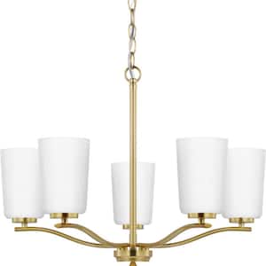 Adley Collection 5-Light Satin Brass Etched White Glass New Traditional Chandelier