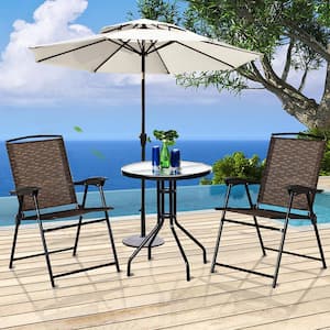 Black Frame 3-Piece Metal Patio Conversation Set Furniture Set Courtyard Table and Folding Chairs