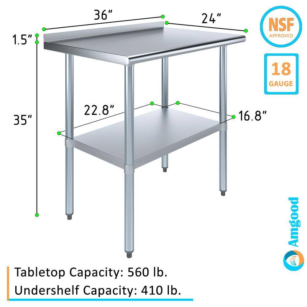 36 Inch Stainless Steel Kitchen Utility Table with Adjustable Shelf