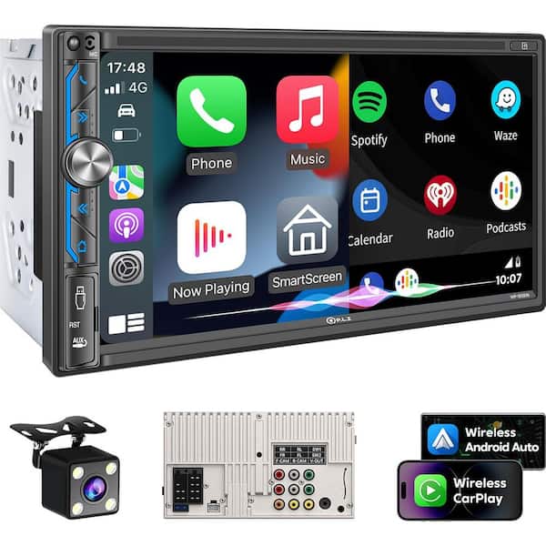 7 in.  Wireless Double Din Car Stereo Touchscreen Car Audio Receiver Apple CarPlay Android Auto Bluetooth