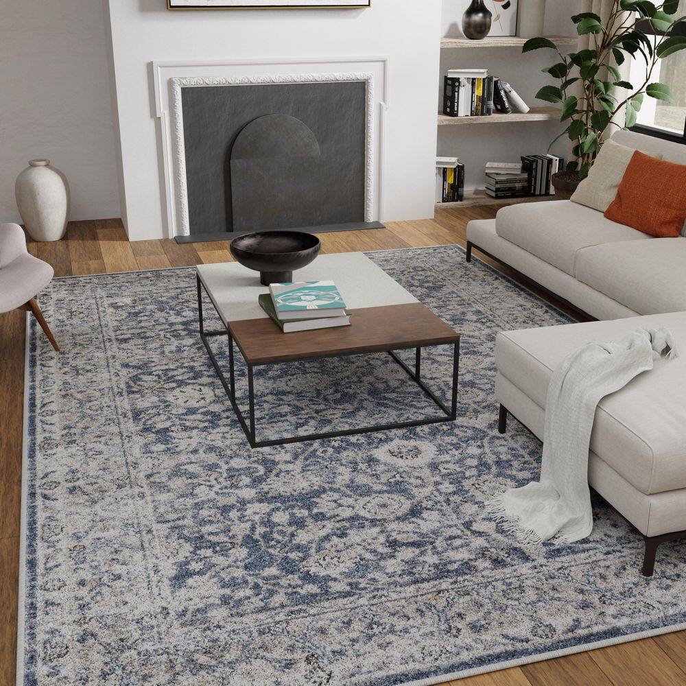 Elysian Blue 9' x 12' Rectangular Easy-Care Synthetic Area Rug